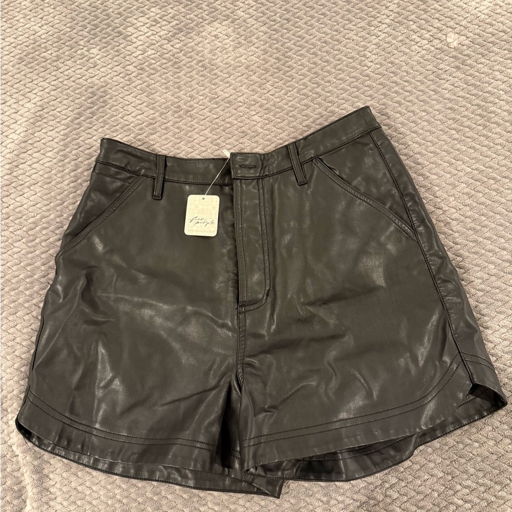 Free People Black High-Waist Faux Leather Shorts